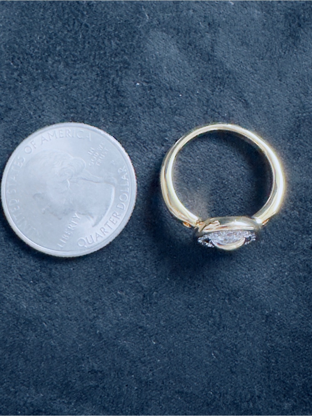 Gold Pave Button Ring with Clear Crystal Accents - Picture 4 of 6
